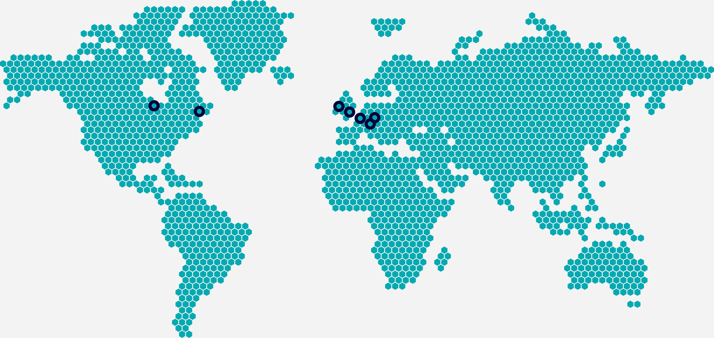 Image of the world map with locations marked in New York, London, Dublin and Milan
